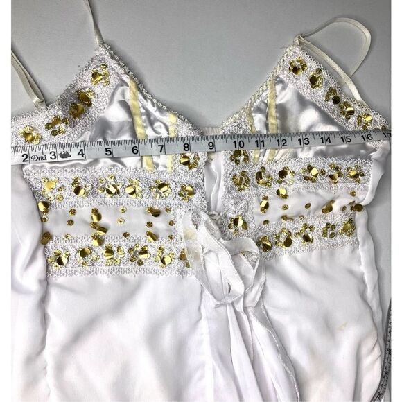 White Camisole Tank Top Sleeveless Top (OS) by MAPSI, Womens with Gold Sequin Pa - Picture 9 of 11